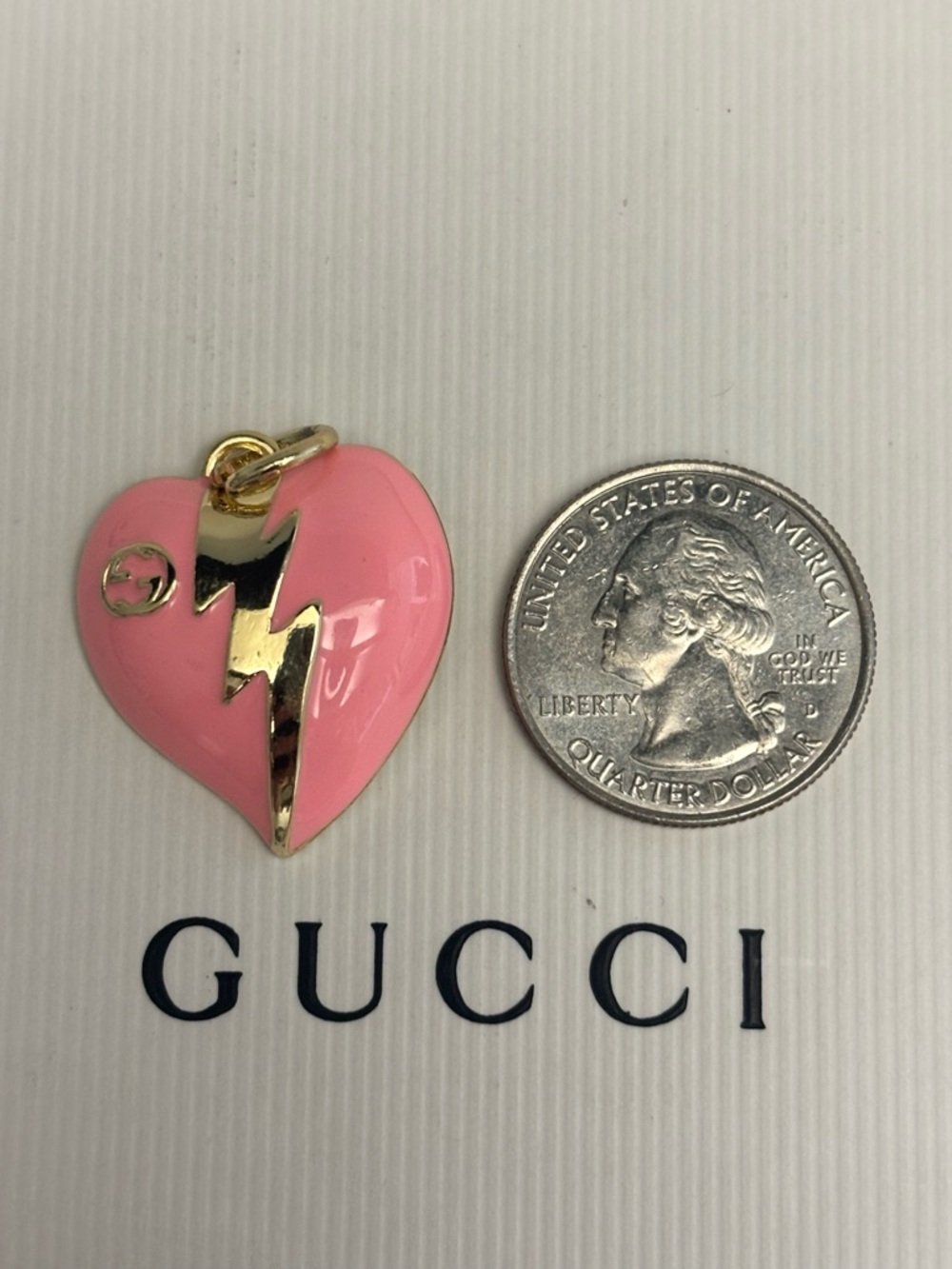Gucci Pink Enamel Heart Charm with Gold Lightning Bolt - Picture 6 of 6